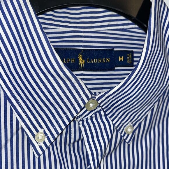 Wow! Polo by Ralph Lauren White Blue stripe w/Red Pony LS cotton men’s Shirt M - Picture 4 of 4